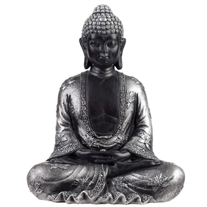 Buddha siddende sort og sølvfarvet h:23cm